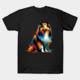 Colorful Shetland Sheepdog in Abstract Splash Art T-Shirt